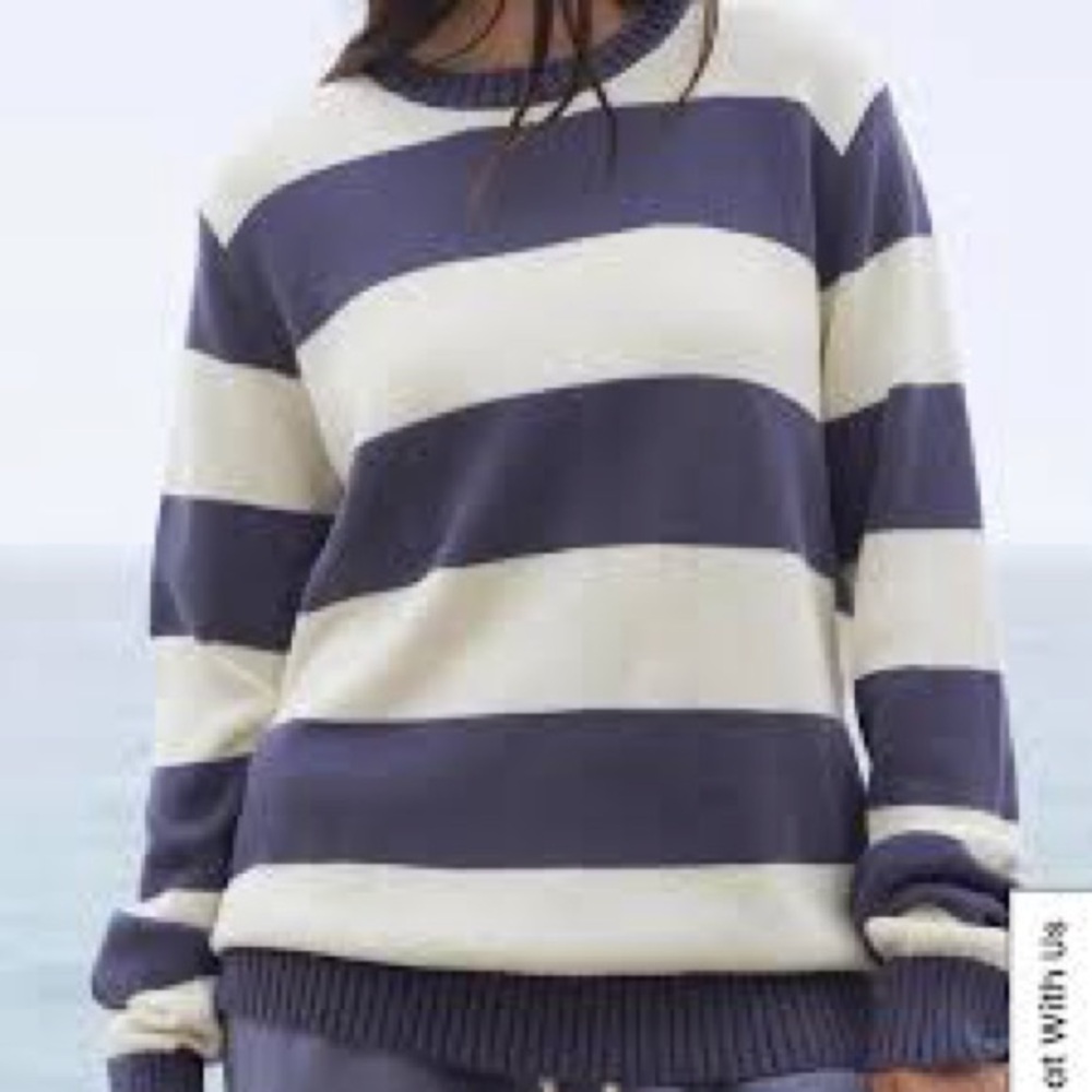 Brandy Melville Brianna Cotton Thick Stripe Sweater Navy Blue & White One Size
